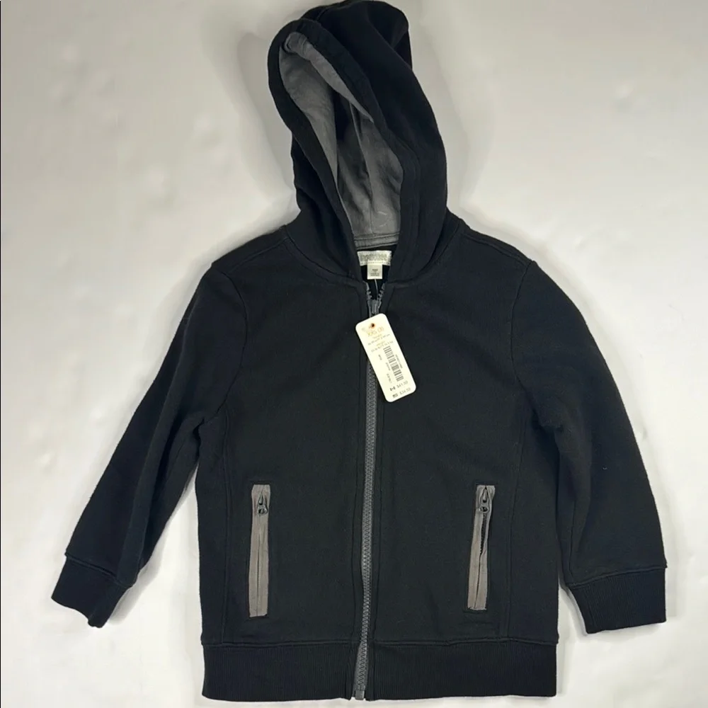 Gymboree Boys' Black and Gray Zip-Up Hoodie with Ribbed Cuffs NWT XXS 3